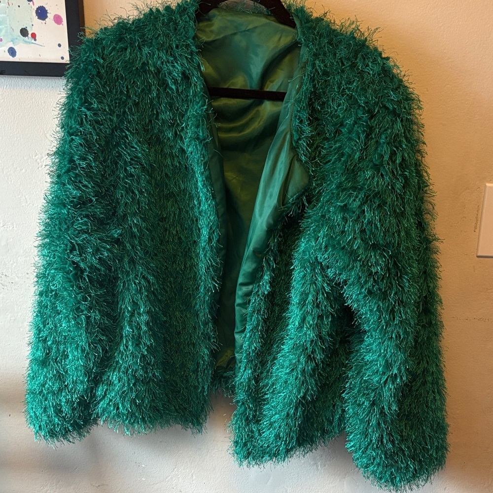 SHEIN Emerald Green Shag Teddy Jacket